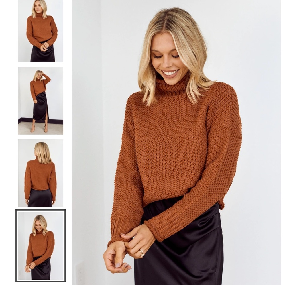Tenley structured Turtleneck chunky knit Sweater, Color: Cinnamon NWT - Picture 2 of 6